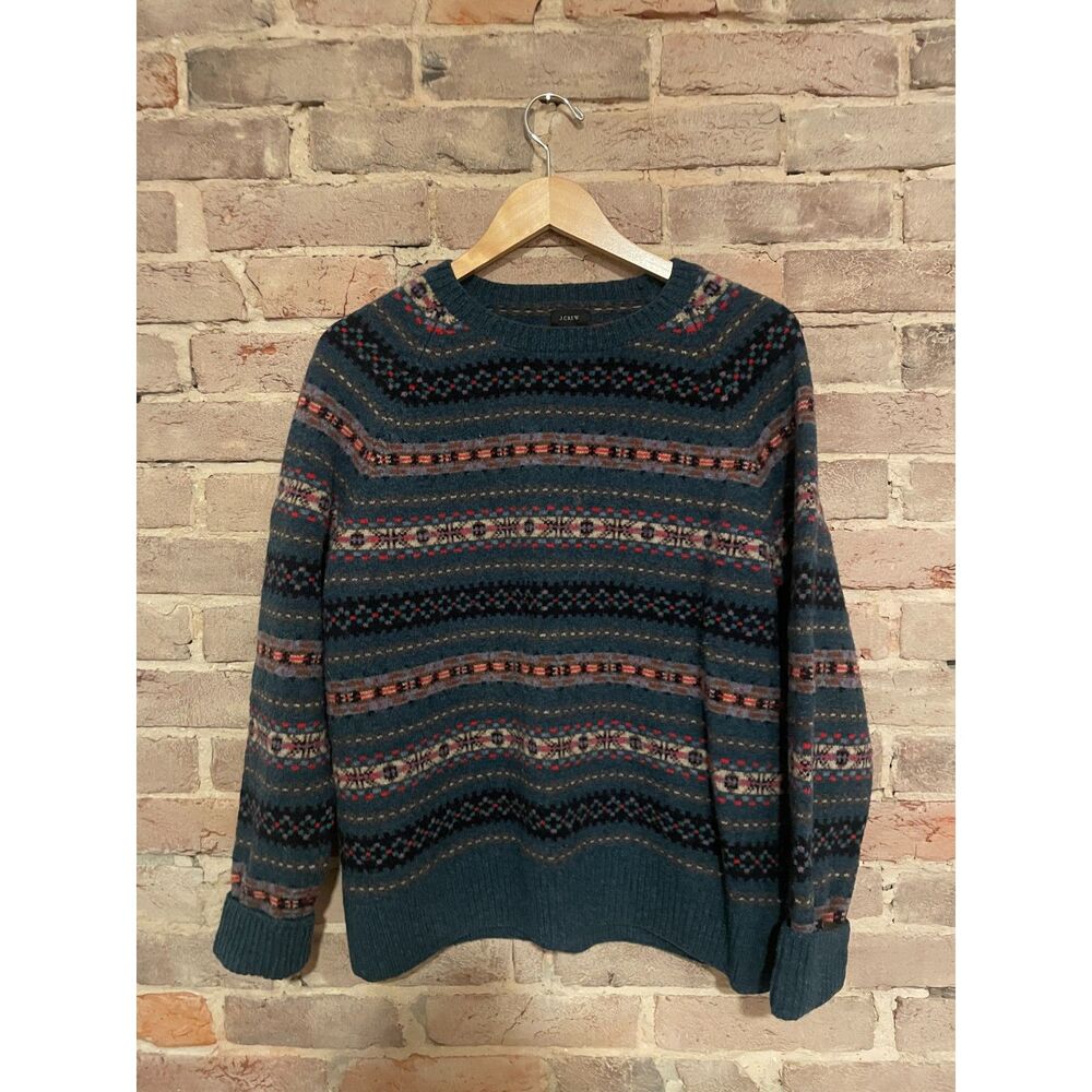 Vintage 2000s J.Crew Fair Isle Crew Neck - 100% Lambswool - Mens Large fits Med